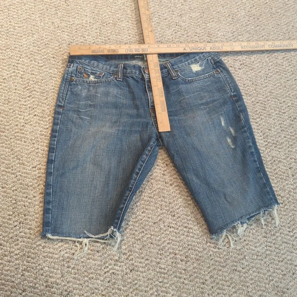 Abercrombie & Fitch Madison Cut Off Jean Shorts Womens 6 Blue Distressed